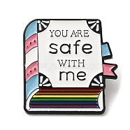 Book with Word You Are Safe with Me Enamel Pins, Black Alloy Brooches for Clothes Backpack, Colorful, 30.5x28.5x1.5mm(JEWB-M029-08EB)