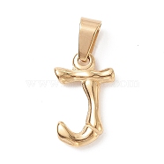 304 Stainless Steel Pendants, Bamboo Style, Letter, Golden Color, Letter.J, 18x11.5x3mm, Hole: 3x7mm(STAS-F235-01G-J)