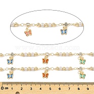 Rack Plating Brass Link Chains, with ABS Plastic Imitation Pearl and Butterfly Glass Charms, Long-Lasting Plated, Soldered, with Spool, Light Gold, 23.5x4mm, about 32.81 Feet(10m)/Roll(CHC-A007-17KCG)