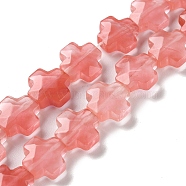 Cherry Quartz Glass Beads Strands, Faceted, Cross, 12~13x12~12.5x5~6mm, Hole: 1.4mm, about 17pcs/strand, 8.27 inch(21cm)(G-K357-C02-01)