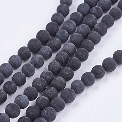 Natural Black Stone Bead Strands, Round, Black, 8mm, Hole: 1mm, about 46pcs/strand, 14.76 inch(X-G-R193-01-8mm)