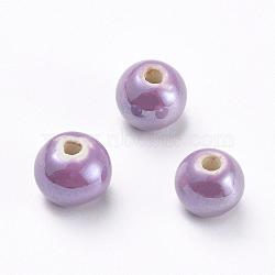 Handmade Porcelain Beads, Pearlized, Round, Medium Orchid, 10mm, Hole: 2~3mm(PORC-D001-10mm-17)