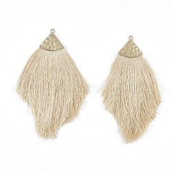 Polyester Tassel Big Pendant Decorations, with Alloy Findings, Golden, BurlyWood, 100~108x51~62x7mm, Hole: 2mm(FIND-T042-07)