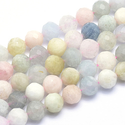 Natural Morganite Beads Strands, Round, Faceted, 8mm, Hole: 1mm; about 48pcs/strand, 15.2 inches(38.5cm)(G-K224-11-8mm)