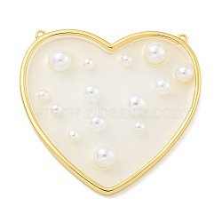 Rack Plating Brass & Epoxy Resin Pendants, Heart Charms with Plastic Beads, 2-Loop, Long-Lasting Plated, Lead Free & Cadmium Free, Real 18K Gold Plated, 46x49x6mm, Hole: 1mm(KK-C059-09G)