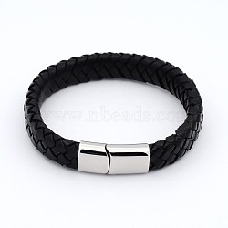 Unisex Casual Style Braided Leather Bracelets Making, with 304 Stainless Steel Clasps, Black, 220x13x6mm(BJEW-F119-10)