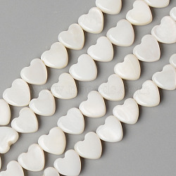 Natural Freshwater Shell Beads Strands, Heart, Creamy White, 6x6x3mm, Hole: 0.8mm, about 66pcs/strand, 15.28 inch(38.8cm)(X-SHEL-N026-71)