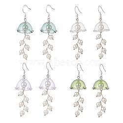 4 Pairs 4 Color Shell Pearl Flower Wind Chime Dangle Earrings, 304 Stainless Steel Jewelry for Women, Mixed Color, 68mm, Pin: 0.6mm, 1 Pair/color(EJEW-TA00210)