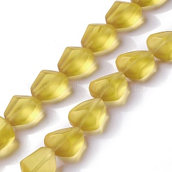 Transparent Frosted Glass Beads Strands, Nuggets, Yellow, 15x12x9.5mm, Hole: 1mm, about 40pcs/strand, 23.62''(60cm)(FGLA-S001-02D)