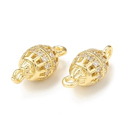 Brass Micro Pave Clear Cubic Zirconia Connector Charms, Hollow Horse Eye Links, Real 18K Gold Plated, 15.5x6.5mm, Hole: 1.4mm(KK-P228-71G)