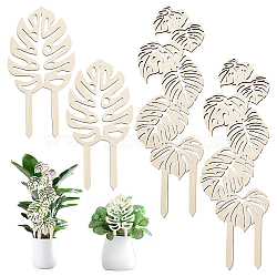 Wood Vine Plant Support, Monstera Leaf Shape Garden Stakes, Blanched Almond, 249~397x124~132x4mm, 4pcs/set(WOOD-WH0034-32A)