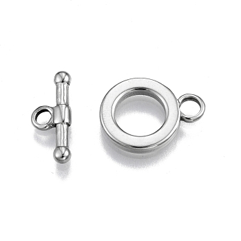 201 Stainless Steel Toggle Clasps, Ring, Stainless Steel Color, Bar: 7x17x2.5mm, Hole: 2mm, Ring: 17.5x13.5x2mm, Hole: 3mm