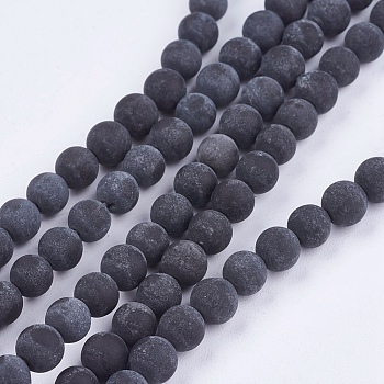 Natural Black Stone Bead Strands, Round, Black, 8mm, Hole: 1mm, about 46pcs/strand, 14.76 inch