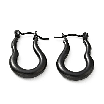 Ion Plating(IP) 304 Stainless Steel Twist Oval Hoop Earrings for Women, Electrophoresis Black, 23.5x17x3.5mm, Pin: 0.8mm