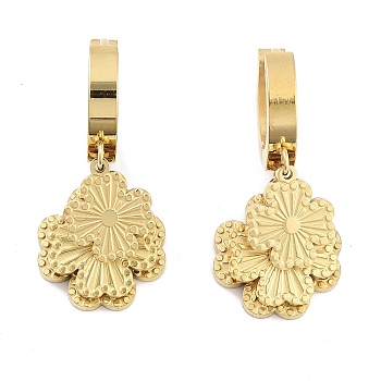 Real 18K Gold Plated 304 Stainless Steel Dangle Earrings, Hoop Earrings for Women, Clover, 28.5x13mm
