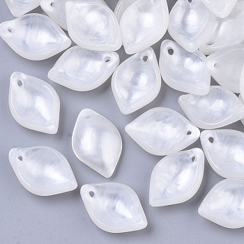 Plastic Pendants, Leaf, Creamy White, 18.5x12.5x5mm, Hole: 1mm