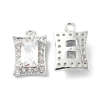 Brass Micro Pave Clear Cubic Zirconia Charms, with Glass, Rectangle, Platinum, 12x8.5x3.5mm, Hole: 1.2mm