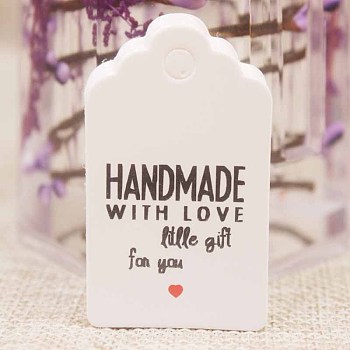 Paper Gift Tags, Hange Tags, For Arts and Crafts, For Wedding, Valentine's Day, Rectangle with Word, White, 50x30x0.4mm, Hole: 5mm