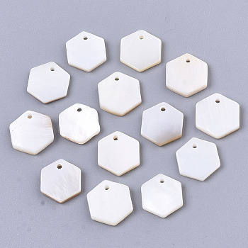Natural Freshwater Shell Charms, Hexagon, Seashell Color, 9x8x1.5mm, Hole: 0.8mm
