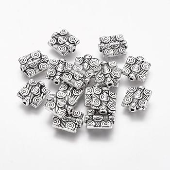 Tibetan Style Alloy Beads, Lead Free & Nickel Free & Cadmium Free, Rectangle, Antique Silver, about 10mm wide, 12mm long, 3mm thick, hole: 1mm