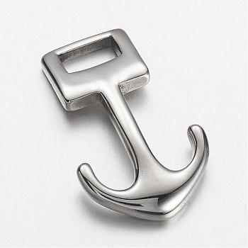 304 Stainless Steel Anchor Hook Clasps, For Leather Cord Bracelets Making, Stainless Steel Color, 31.5x19.5x4.5mm, Hole: 4.5x8.5mm