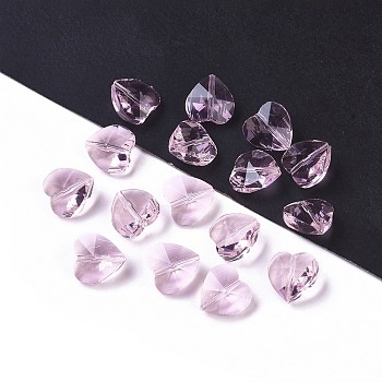 Transparent Glass Beads, Faceted, Heart, Pink, 14x14x8~9mm, Hole: 1~1.2mm