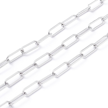 304 Stainless Steel Paperclip Chains, Drawn Elongated Cable Chains, Unwelded, with Spool, Stainless Steel Color, 14x6x1mm, about 32.8 Feet(10m)/roll