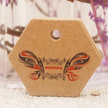100Pcs Valentine's Day Paper Gift Tags, Hexagon, Butterfly, 3x3.5cm