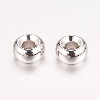 Real Platinum Plated Brass Spacer Beads, Nickel Free, Flat Round, 5x3mm, Hole: 2mm