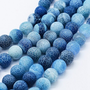 Natural Weathered Agate Beads Strands, Dyed, Round, Dodger Blue, 10mm, Hole: 0.5mm, about 37pcs/strand, 14.3 inch