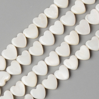 Natural Freshwater Shell Beads Strands, Heart, Creamy White, 6x6x3mm, Hole: 0.8mm, about 66pcs/strand, 15.28 inch(38.8cm)