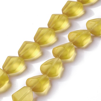 Transparent Frosted Glass Beads Strands, Nuggets, Yellow, 15x12x9.5mm, Hole: 1mm, about 40pcs/strand, 23.62''(60cm)