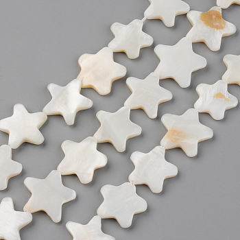 Natural Freshwater Shell Beads Strands, Star, Seashell Color, 18~20x17~19x2~3mm, Hole: 0.8mm, about 20pcs/strand, 14.17 inch(36cm)