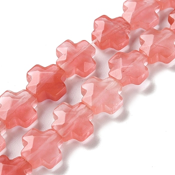 Cherry Quartz Glass Beads Strands, Faceted, Cross, 12~13x12~12.5x5~6mm, Hole: 1.4mm, about 17pcs/strand, 8.27 inch(21cm)