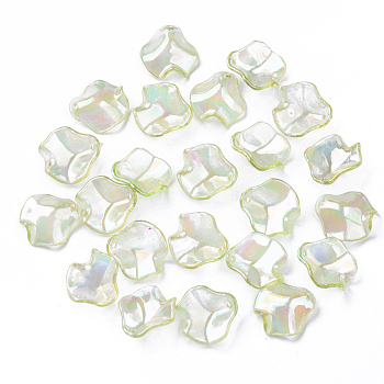 Transparent Acrylic Pendants, AB Color Plated, Petal, Yellow Green, 16x15x5mm, Hole: 1.4mm