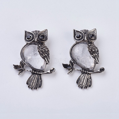 Antique Silver Clear Owl Quartz Crystal Big Pendants