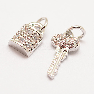 Real Platinum Plated Lock Brass+Cubic Zirconia Charms