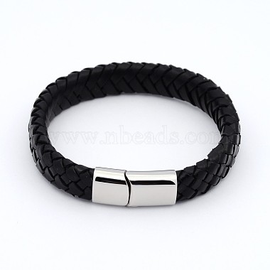 Black Leather+Stainless Steel Bracelets