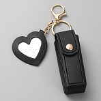 PU Leather Lipstick Storage Bags, Portable Lip Balm Organizer Holder for Women Ladies, with Light Gold Tone Alloy Keychain and Mirror, Heart, Black, 15.1cm(HJEW-WH0072-02C)