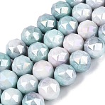Anti-Tarnish Electroplate Glass Beads Strands, Imitation Gemstone, Round, AB Color Plated, Faceted, Two Tone, Pale Turquoise, 9.5~10.2mm, Hole: 1.2mm, about 55~57pcs/strand, 14.17~14.96''(36~38cm)(GLAA-N010-10mm-18)