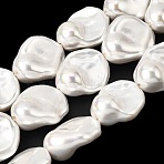 Electroplated Glass Pearl Beads Strands, Nuggets, White, 28~29x24~25x14~16mm, Hole: 1.6mm, about 14pcs/strand, 15.55~15.75''(39.5~40cm)(BSHE-B008-01)