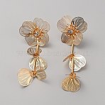 Flower with Butterfly Alloy Dangle Stud Earrings, Long Drop Earrings for Women, Golden, 102x37mm(EJEW-WH0016-16G)