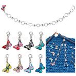 Knitting Row Counter Chains & Locking Stitch Markers Kits, with Butterfly Alloy Enamel Pendant and Acrylic Beads, Mixed Color, 3.4~24.4cm, 9pcs/set(HJEW-AB00532)