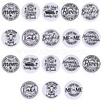 18Pcs 9 Style Flat Round with Word Food Grade Eco-Friendly Printed Silicone Focal Beads, White, 28x6.5mm, Hole: 2.2mm, 2pcs/style(SIL-SZ0001-31)