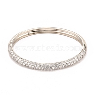 Brass Micro Pave Cubic Zirconia Bangles, Long-Lasting Plated, Real Platinum Plated, Inner Diameter: 1-7/8x2-1/4 inch(4.8x5.7cm)(BJEW-F416-01P)