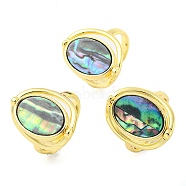 Natural Paua Shell Oval Open Cuff Ring, Brass Finger Ring, Real 14K Gold Plated, Inner Diameter: 16.8mm(RJEW-H220-05G)