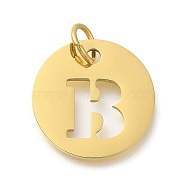 Ion Plating(IP) 304 Stainless Steel Pendants, with Jump Ring, Laser Cut, Flat Round with Letter Charm, Real 18K Gold Plated, Letter B, 20x1mm, Hole: 4.5mm(STAS-M074-01G-B)