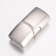 304 Stainless Steel Magnetic Clasps with Glue-in Ends, Frosted, Rectangle, Stainless Steel Color, 24x12x7.5mm, Hole: 5x10mm(STAS-G071-39P)