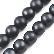 Painted Natural Wood Beads Strands, Round, Black, 15~16x14~15mm, Hole: 3.5~4.5mm, about 25pcs/strand, 14.25 inch~14.33 inch(36.2cm~36.4cm)(WOOD-S053-58A)