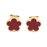 Flower Resin Stud Earrings, Golden Tone 304 Stainless Steel Jewelry for Women, FireBrick, 9.5x10mm(EJEW-K281-01G-02)